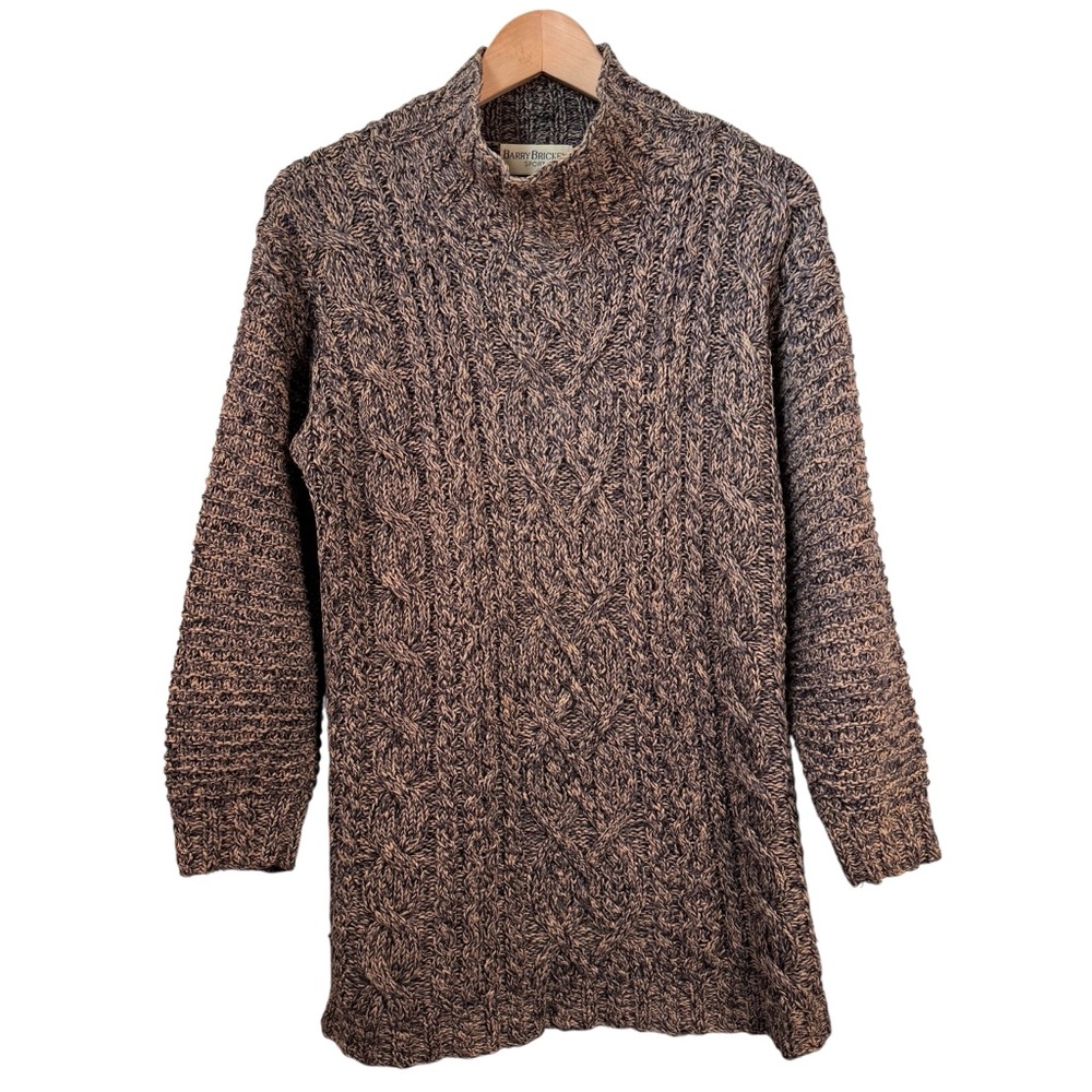 Barry Bricken Sport VTG Cable Knit Sweater Size Small Silk Blend Mock Neck Brown